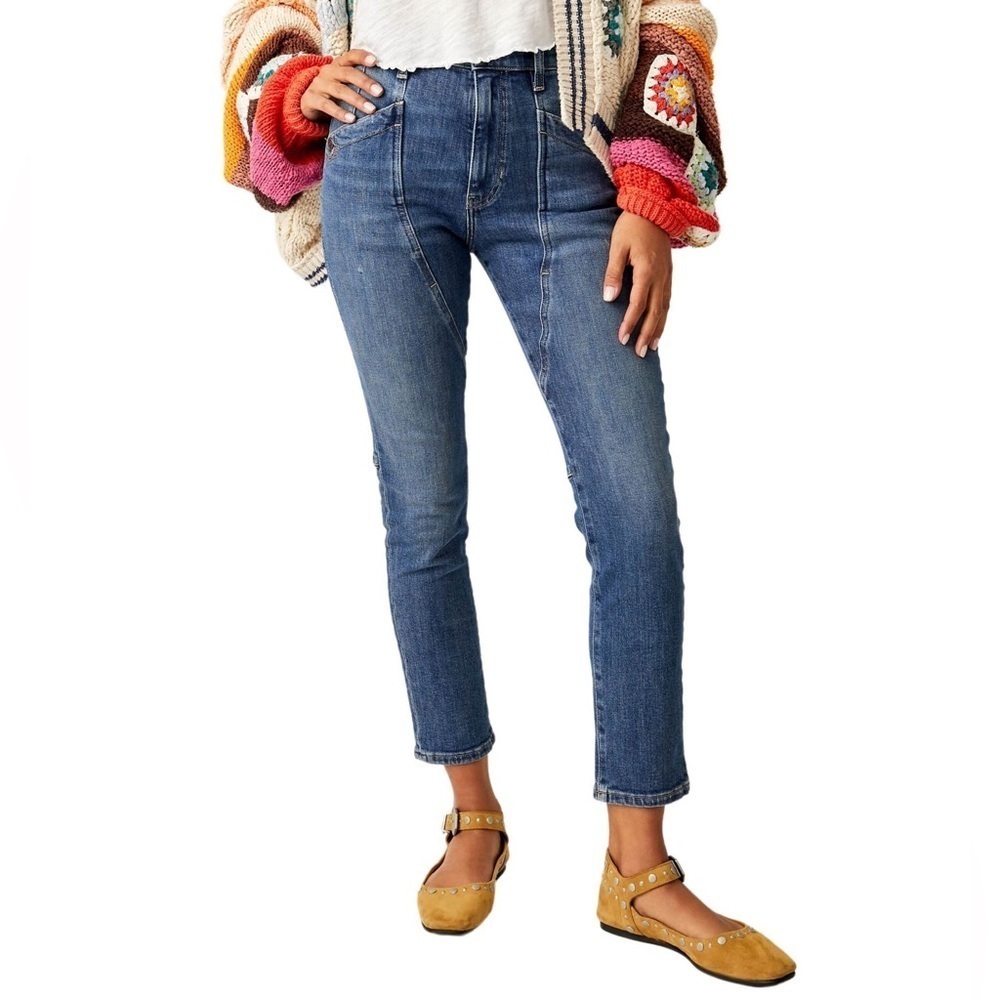 NWT Free People Beacon Mid Rise Slim Crop Jeans in Wilder Blue Size 26